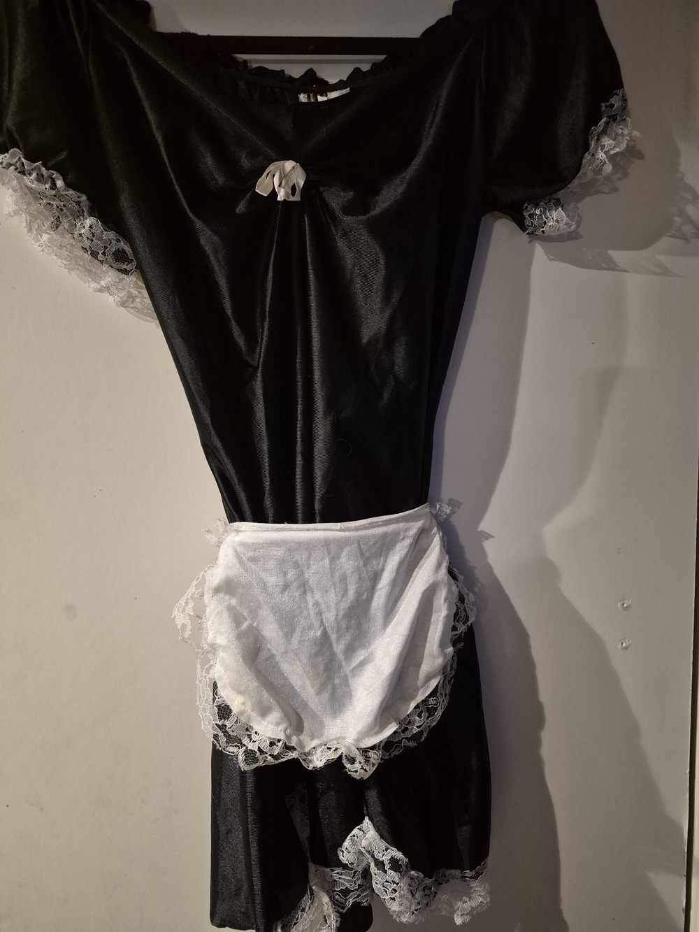 Classic Black and White Lace Trim Maid Slip Dress